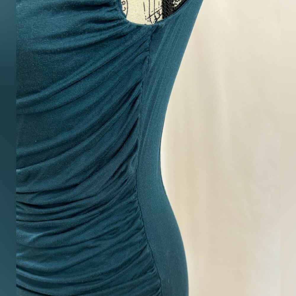 Ann Taylor: Flattering Teal Gathered/Draped Sleeveless Blouse - Picture 6 of 8